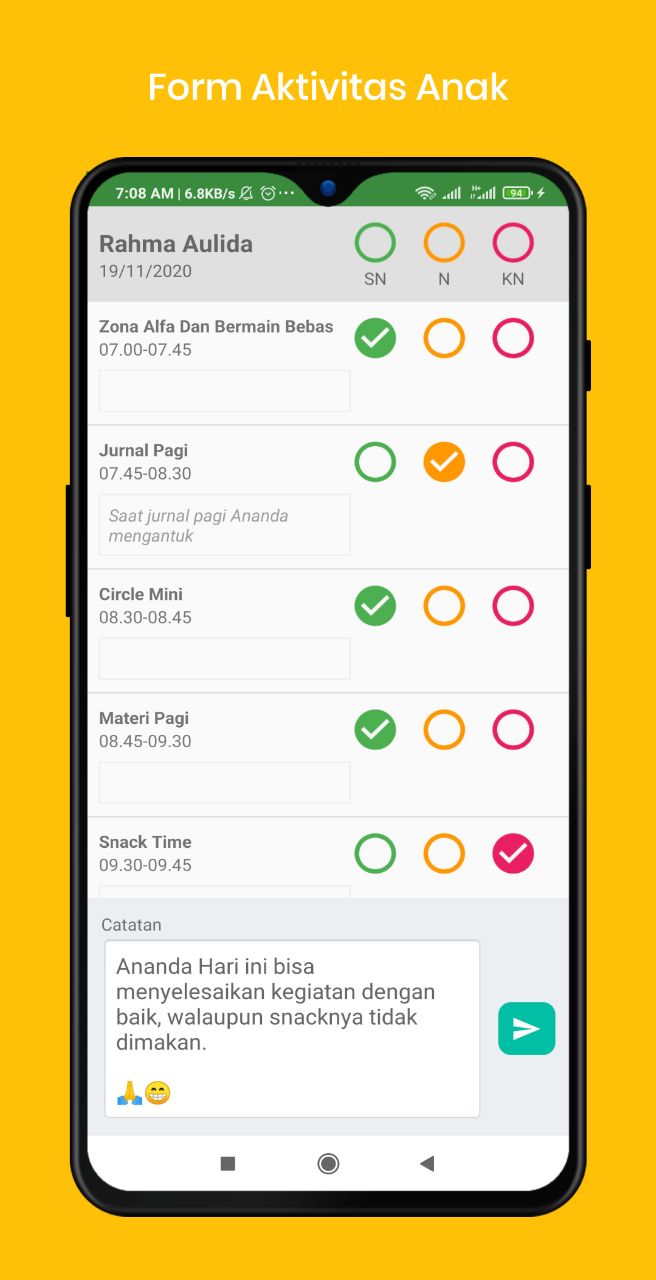 Gambar form aktivitas di Aplikasi Android Adzkia Mobile Banjarnegara