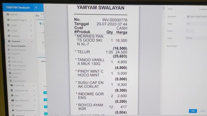Print Faktur Thermal Software Kasir minimarket