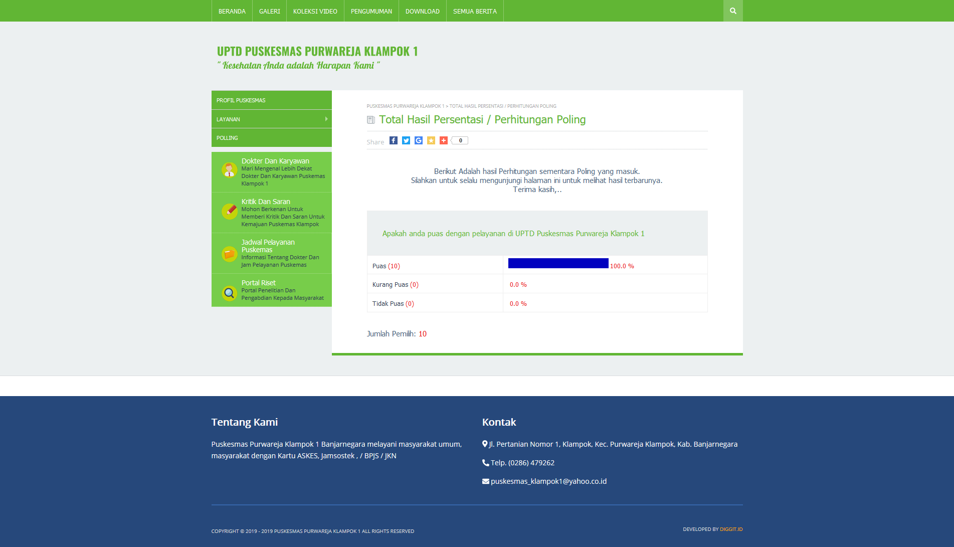 fitur poling pembuatan website Banjarnegara puskesmas purwareja klampok 1