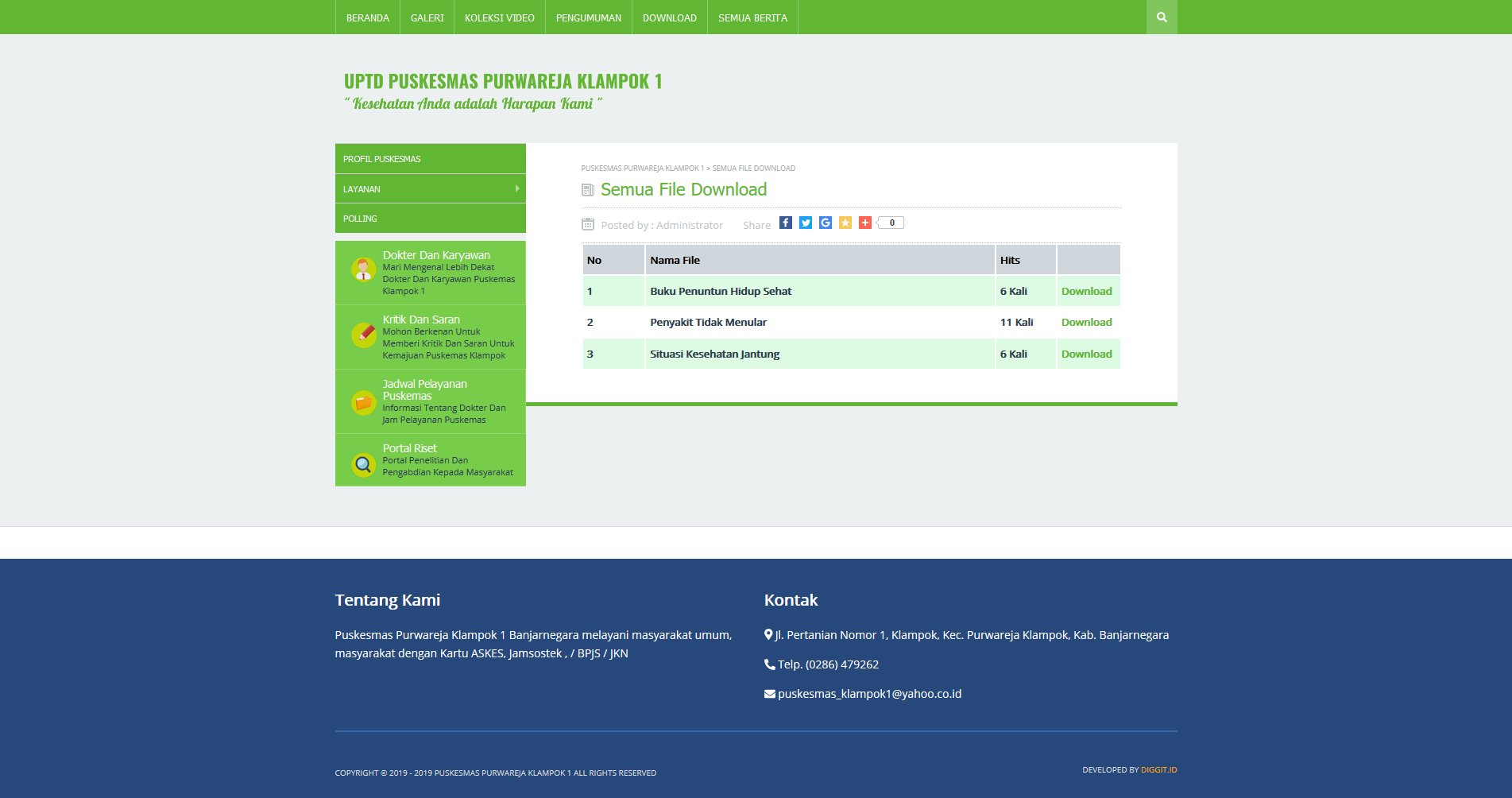 fitur download pembuatan website Banjarnegara puskesmas purwareja klampok 1