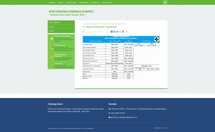 fitur jadwal pembuatan website Banjarnegara puskesmas purwareja klampok 1