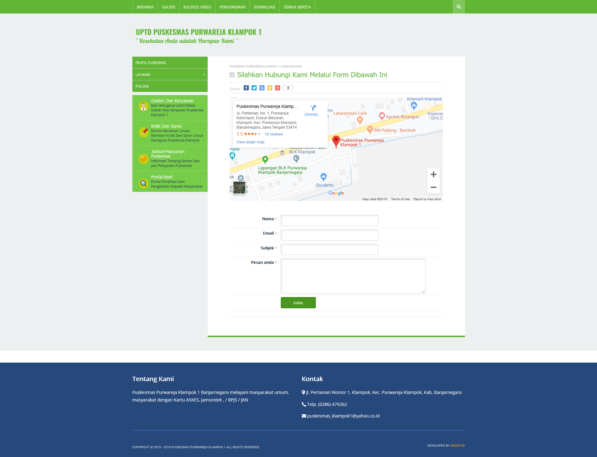 fitur pesan pembuatan website Banjarnegara puskesmas purwareja klampok 1