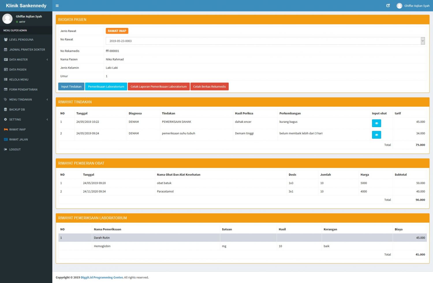 tampilan data rekam medis